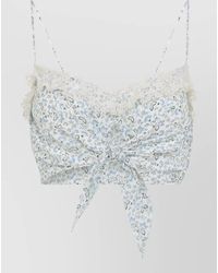Ermanno Scervino - Silk Floral-Print Knotted Sweetheart-Neckline Cropped Top - Lyst