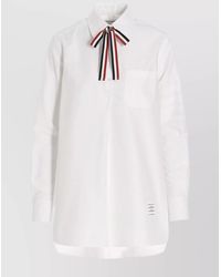 Thom Browne - Pussy Bow Cotton Blouse - Lyst