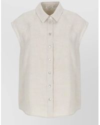 Panicale - Linen Shirt Cap Sleeves Collar Crochet - Lyst