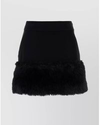 Prada - High-Waisted Mini Skirt With Faux Fur Trim - Lyst