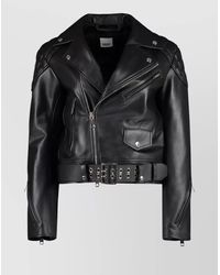 Burberry - Leather Jacket With Waist Belt And Quilted Shoulders - Lyst