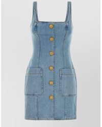 Balmain - Stretch Denim Mini Dress - Lyst