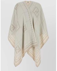 Fendi - Wool Cape Open Front Fringe Geometric - Lyst