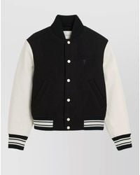 Ami Paris - Virgin Wool And Leather Teddy Bomber Jacket - Lyst