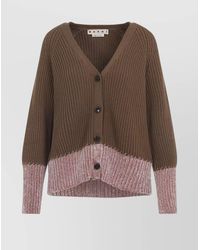 Marni - Virgin Wool Ribbed Relaxed-Fit Color-Block V-Neck Cardigan - Lyst