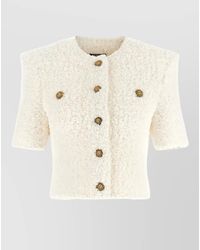 Balmain - Cropped Tweed Short-Sleeve Cardigan - Lyst