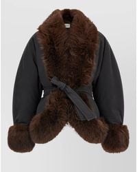 ANDAMANE - Belted Faux Fur Trim Shawl Collar Jacket - Lyst