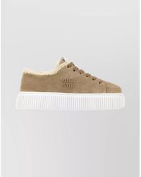 Miu Miu - Suede Leather Platform Low-Top Sneakers - Lyst