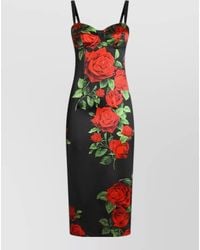 Dolce & Gabbana - Rose-Print Satin Dress - Lyst