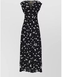 Alysi - V Neck Ruched Floral Cap Sleeve Dress - Lyst