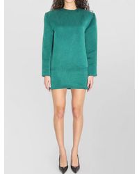Saint Laurent - Satin Silk Mini Dress Structured Shoulders - Lyst