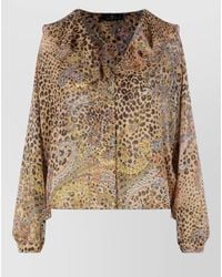 Etro - Printed Silk Ruffled Long-Sleeve Blouse - Lyst