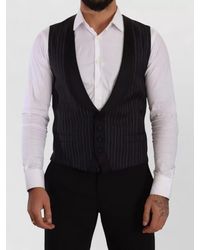 Dolce & Gabbana - Wool Silk Pinstripe V-Neck Waistcoat - Lyst