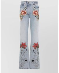 Valentino - Denim Floral-Embroidered Flared Jeans - Lyst