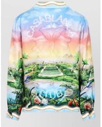 CASABLANCA - Silk Printed Cuban Collar Long-Sleeve Shirt - Lyst