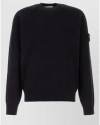 Stone Island - Cotton Sweater Patch Sleeve Ribbed Trims - Lyst