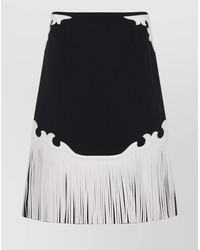 Prada - Wool And Leather Midi Skirt - Lyst