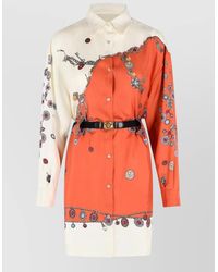 Versace - Silk Mini Dress Belted Collar Long Sleeves - Lyst