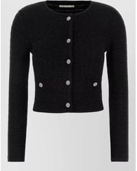 Alessandra Rich - Boucle Cropped Cardigan Decorative Buttons Long Sleeves - Lyst