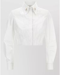 Elisabetta Franchi - Cropped Pleated Bustier Cotton Shirt - Lyst