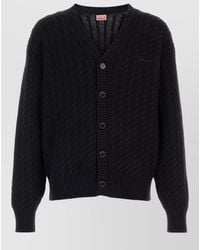 KENZO - Cotton Blend Cardigan Cable Knit V Neckline - Lyst