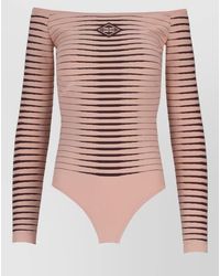 Elisabetta Franchi - Off Shoulder Striped Long Sleeve Bodysuit - Lyst