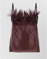 Ferragamo - Feather Trim Satin Finish Spaghetti Straps Top - Lyst