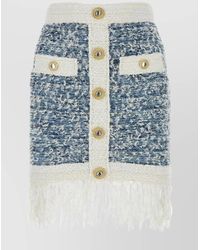 Balmain - Tweed Skirt With Fringe Hem And Buttoned Pockets - Lyst