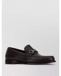 Ferragamo - Teatro Leather Loafers Metal Buckle Round Toe - Lyst