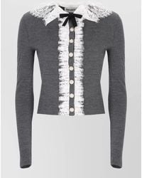 Self-Portrait - Wool Cardigan Lace Collar Bow - Lyst