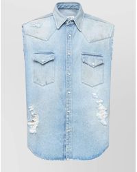 MM6 by Maison Martin Margiela - Distressed Denim Sleeveless Shirt With Chest Pockets - Lyst