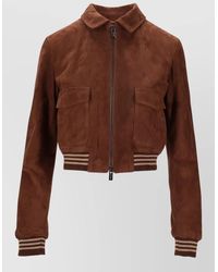 LA ROSE - Suede Leather Jacket Collar Pockets Ribbed Trim - Lyst
