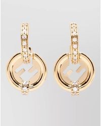 Fendi - Round Hoop Earrings Tone Crystals - Lyst