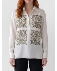Max Mara - Silk Printed V-Neck Long-Sleeve Shirt - Lyst