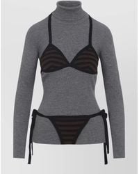 Moschino - Virgin Wool Ribbed Turtleneck Knitted Top - Lyst