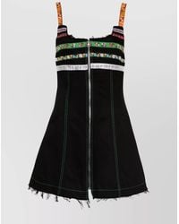 Cormio - Denim Panelled Floral-Embroidered Sleeveless Mini Dress - Lyst
