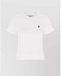 Ami Paris - Cotton Cropped Fitted Logo-Embroidered T-Shirt - Lyst