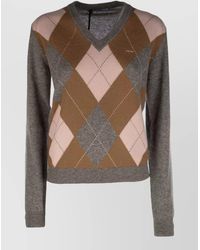 Prada - V Neck Argyle Knit Top Long Sleeves - Lyst