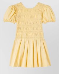 Ganni - Organic Cotton Shirred Puff-Sleeve Mini Dress - Lyst