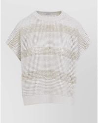 Brunello Cucinelli - Knit Top Short Sleeves Round Neck Striped - Lyst