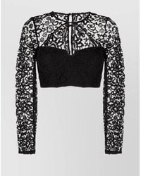 Self-Portrait - Sheer Lace Cropped Blouse - Lyst