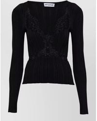 Self-Portrait - Lace Long Sleeve Ribbed Knit Top - Lyst