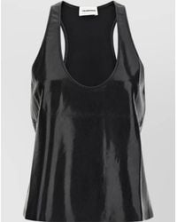 ANDAMANE - Leather-Effect Sleeveless U-Neck Tank Top - Lyst