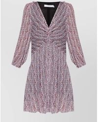 IRO - Printed Draped Gathered Balloon-Sleeve Asymmetric Hem Knee-Length Dress - Lyst
