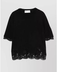 ERMANNO FIRENZE - Crew Neck Fine Knit Fitted Lace Top - Lyst