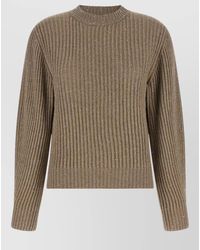 Brunello Cucinelli - Cashmere Wool Blend Ribbed Crew Neck Long Sleeve Sweatshirt - Lyst