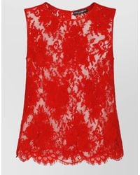 Dolce & Gabbana - Round Neck Sleeveless Bodycon Chantilly Lace Dress - Lyst
