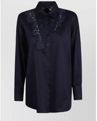Ermanno Scervino - Long Sleeve Collared Lace Detail Top - Lyst
