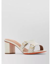 Santoni - Didi Leather Mules Block Heel Buckles - Lyst