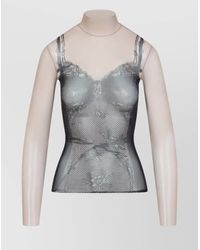 Balenciaga - Printed Stretch Tulle Turtleneck Long-Sleeve Top - Lyst